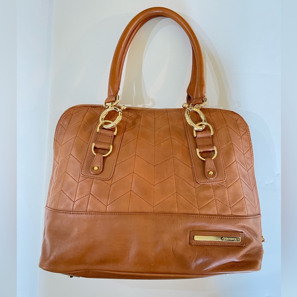 Goldenbleu Parker Handbag Quilted Brown Leather Suede Interior Double Handle